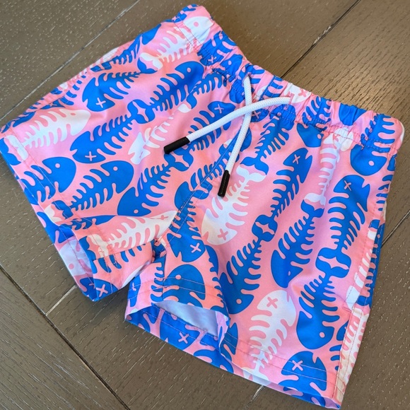 Maamgic Toddler Boys’ Pink & Blue Fish Bones “Shortie” UPF Swim Shorts • Size 2T - Picture 11 of 12